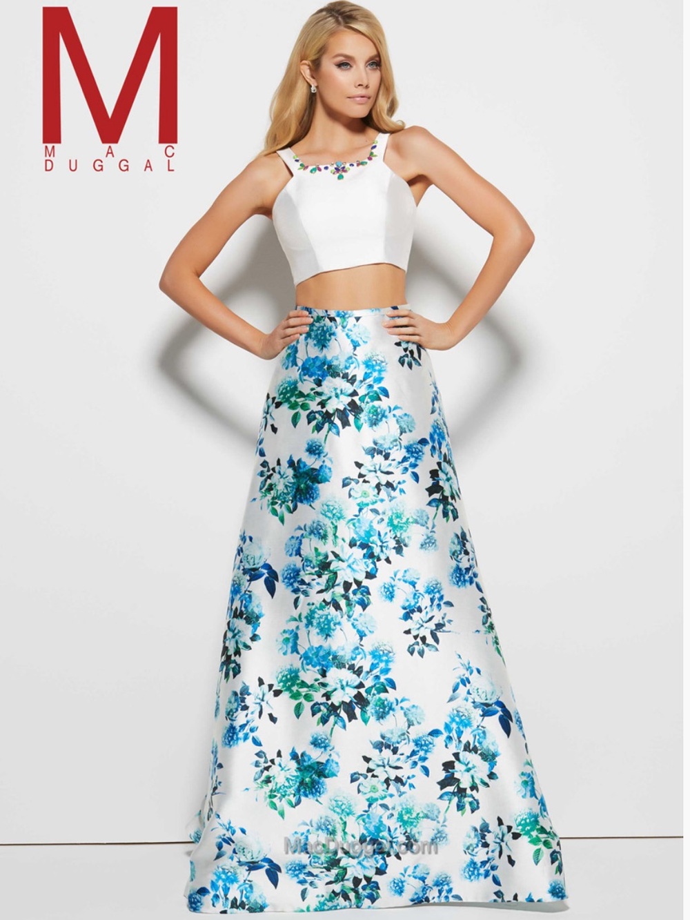 Mac Duggal 30272 White Multicolor Two-Piece Maxi Dress